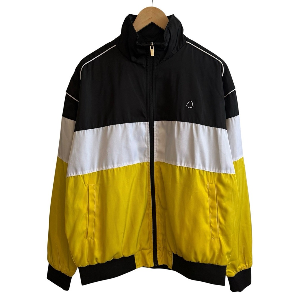 Snapchat Blk Yellow Full Zip Bomber Windbreaker Jacket With Pockets Size M #361